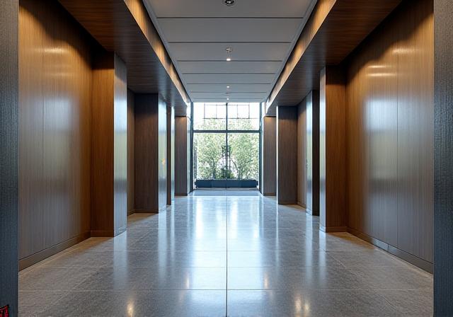Commercial lobby featuring industrial ceramic designs